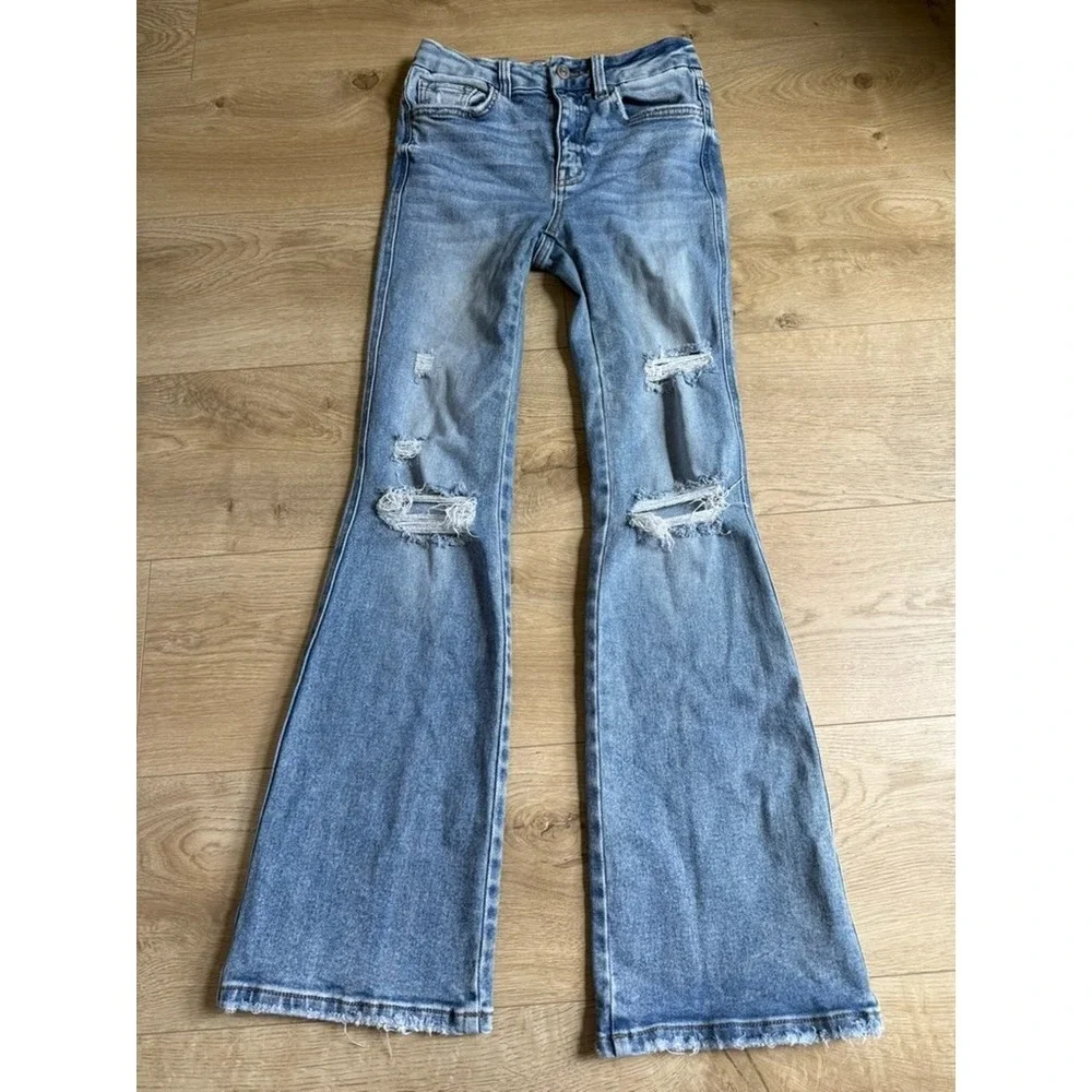 EUC Girls Flying Monkey Youth high rise boot jeans distress adjustable waist 14
